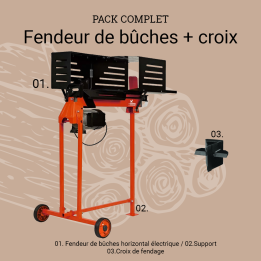 Pack Fendeur de Bûches Electrique 6T 2200W + Support pour Fendeur + Croix de Fendage