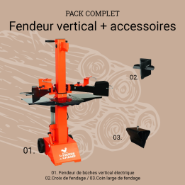 Pack fendeur de bûches électrique vertical 8T 3000W + croix + coin large de fendage ST PIERRE DU CHAMP