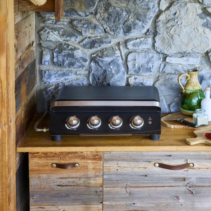 Plancha gaz 4 brûleurs 10kW avec couvercle ROSTER