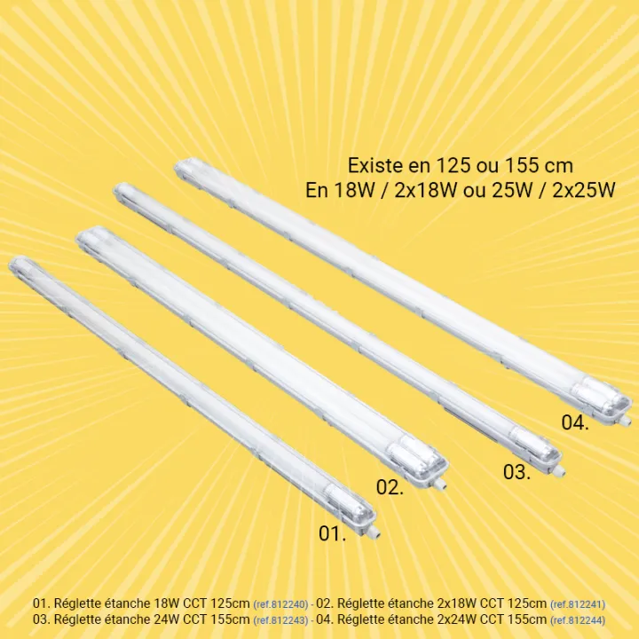 Réglette étanche à tube LED 24W CCT 155cm IP65 WOLTZ