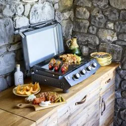Plancha gaz 4 brûleurs 10kW avec couvercle ROSTER