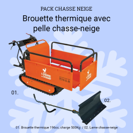 Brouette thermique 196cc benne extensible charge 500Kg + lame chasse-neige