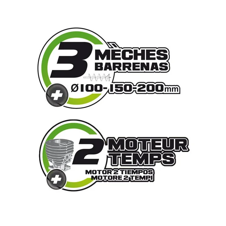 Tarière Thermique 52 cm3 + lot de 3 mèches KORMAN