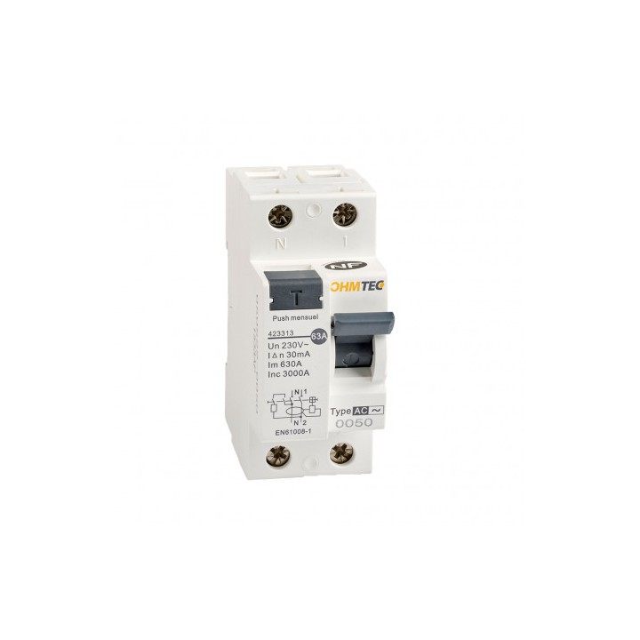 Interrupteur différentiel 1P+N 3kA, 63A type AC 300mA