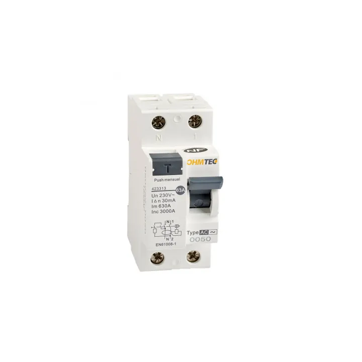 Interrupteur différentiel 1P+N 3kA, 63A type AC 300mA