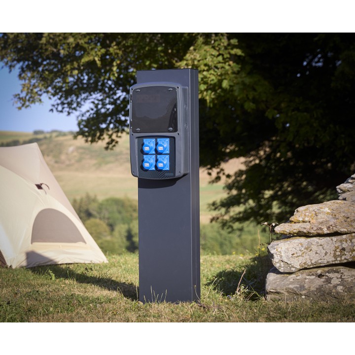 Borne métalique alu anthracite pour coffret de camping ou coffret de recharge OHMTEC