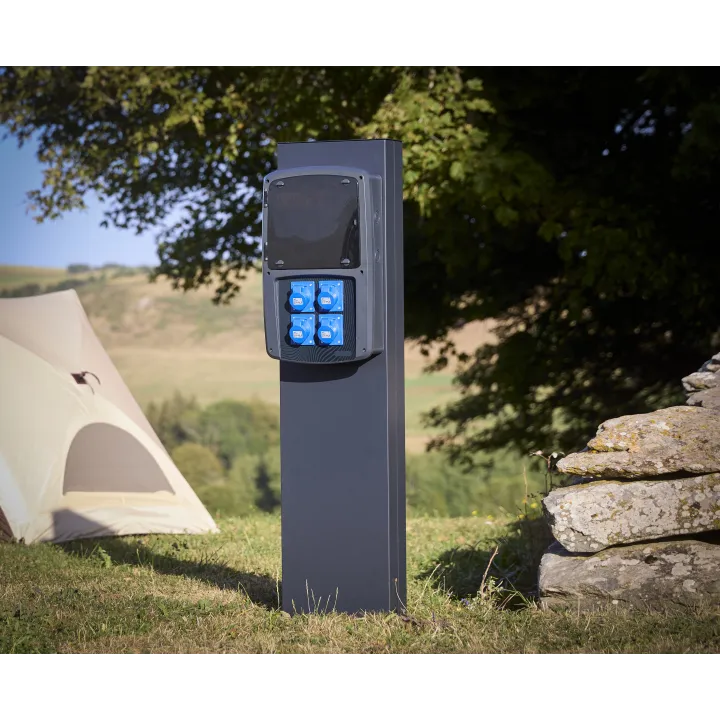 Borne métalique alu anthracite pour coffret de camping ou coffret de recharge OHMTEC