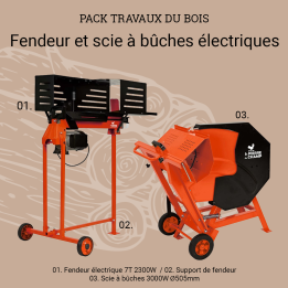 Pack fendeur de bûches électrique 7T 2300W avec support + scie à bûches 3000W Ø505mm