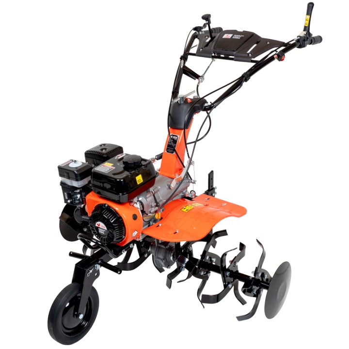 Motoculteur motobineuse thermique essence 8CV - 223cc à engrenages + 8 fraises + 2 roues + buteur + charrue + arracheuse