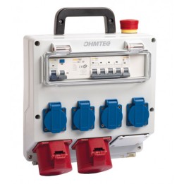 Coffret de chantier portatif monophasé et triphasé 4 prises + 2 prises + 1 arrêt d'urgence OHMTEC