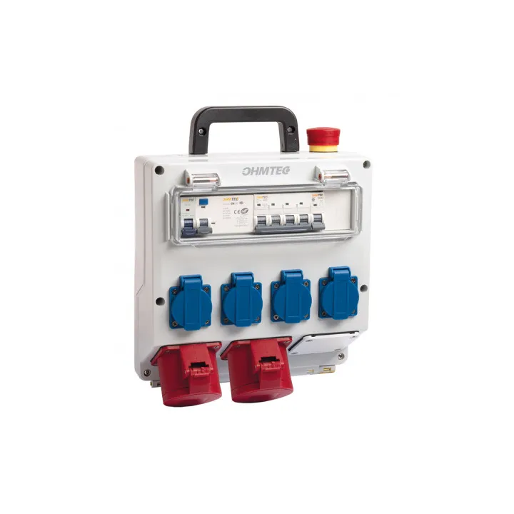 Coffret de chantier portatif monophasé et triphasé 4 prises + 2 prises + 1 arrêt d'urgence OHMTEC