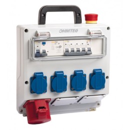 Coffret de chantier portatif monophasé et triphasé 4 prises + 1 prise + 1 arrêt d'urgence OHMTEC