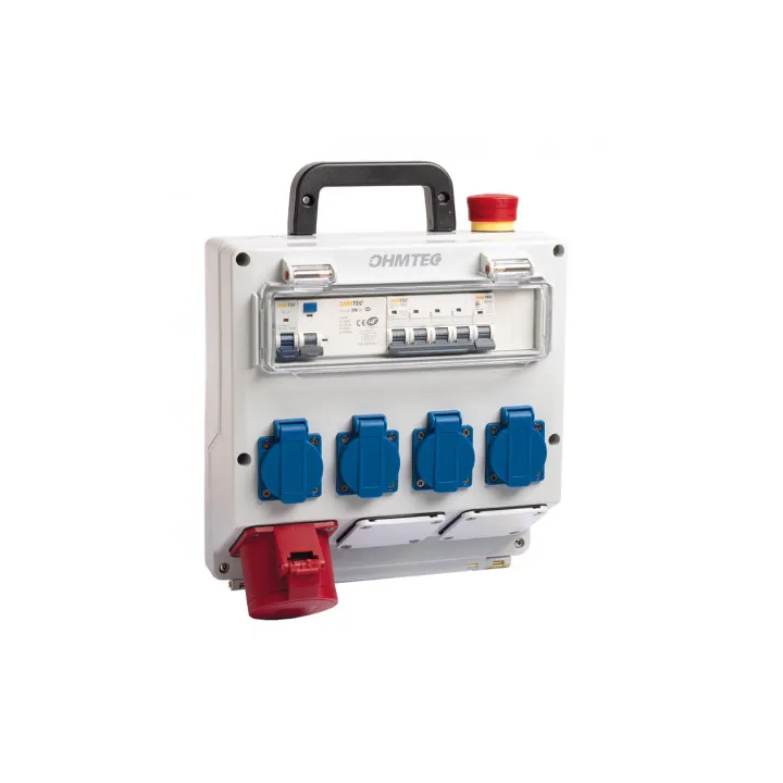 Coffret de chantier portatif monophasé et triphasé 4 prises + 1 prise + 1 arrêt d'urgence OHMTEC