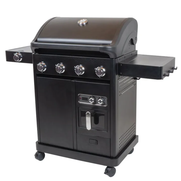 Barbecue gaz ROSTER 5 brûleurs dont 1 latéral avec plancha et grilles de cuisson combinées + Air Fryer 6L 1700W