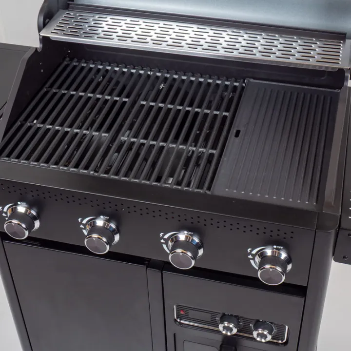 Barbecue gaz ROSTER 5 brûleurs dont 1 latéral avec plancha et grilles de cuisson combinées + Air Fryer 6L 1700W