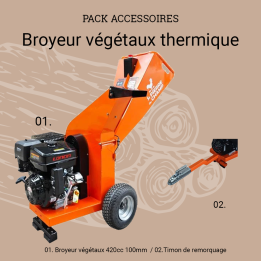 Pack broyeur de végétaux thermique420cc 100mm + démarrage électrique + timon de remorquage ST PIERRE DU CHAMP