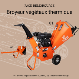 Broyeur de végétaux thermique 196cc 100mm + timon de remorquage ST PIERRE DU CHAMP