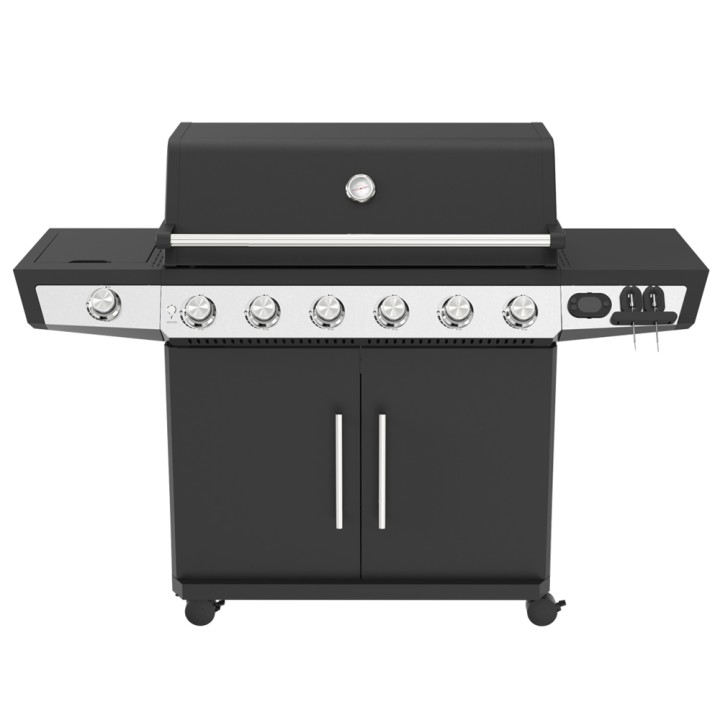 Barbecue gaz ROSTER 7 brûleurs dont 1 latéral avec planchas et grilles de cuisson combinées