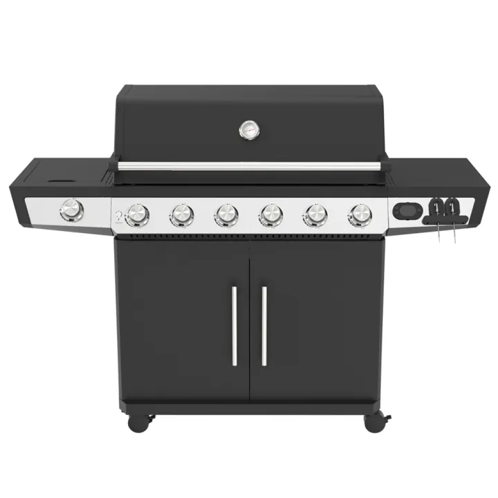 Barbecue gaz ROSTER 7 brûleurs dont 1 latéral avec planchas et grilles de cuisson combinées