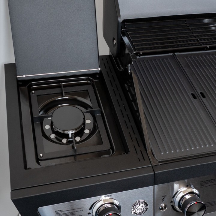 Barbecue gaz 7 brûleurs dont 1 latéral avec planchas et grilles de cuisson combinées ROSTER 