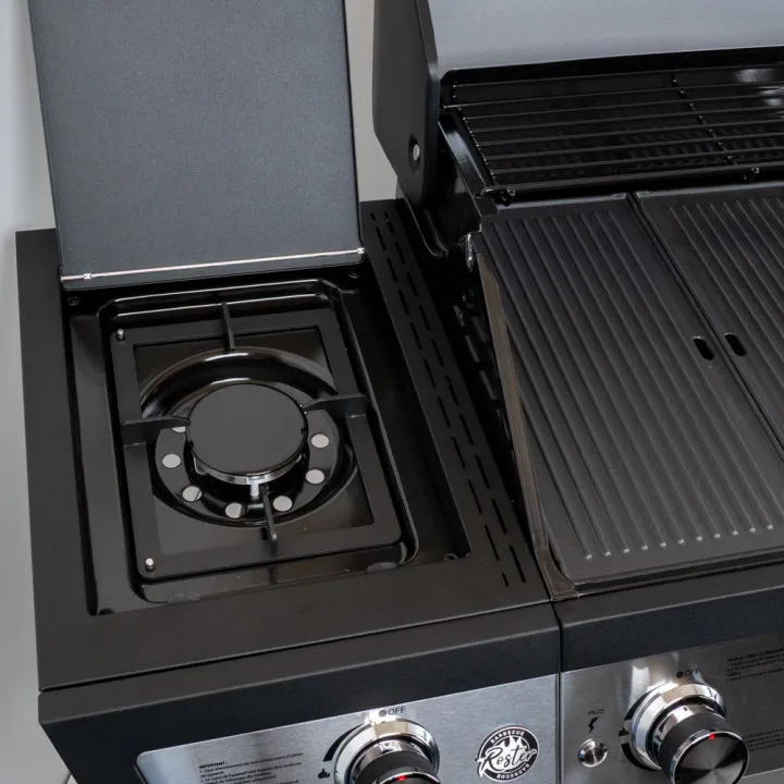 Barbecue gaz 7 brûleurs dont 1 latéral avec planchas et grilles de cuisson combinées ROSTER 
