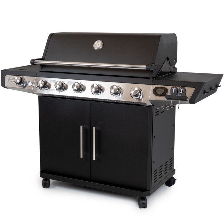 Barbecue gaz 7 brûleurs dont 1 latéral avec planchas et grilles de cuisson combinées ROSTER 