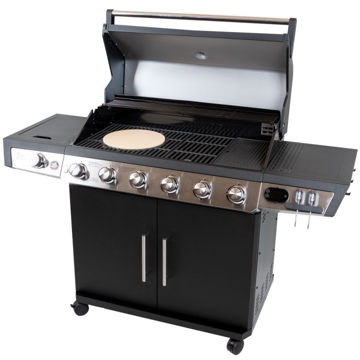 Barbecue gaz 7 brûleurs dont 1 latéral avec planchas et grilles de cuisson combinées ROSTER 
