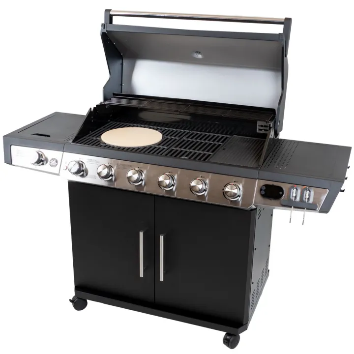 Barbecue gaz 7 brûleurs dont 1 latéral avec planchas et grilles de cuisson combinées ROSTER 