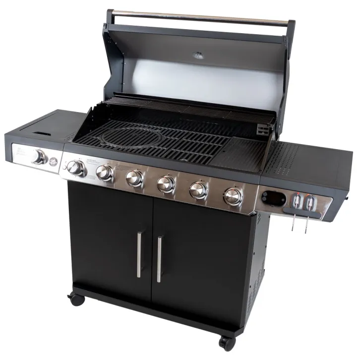 Barbecue gaz 7 brûleurs dont 1 latéral avec planchas et grilles de cuisson combinées ROSTER 