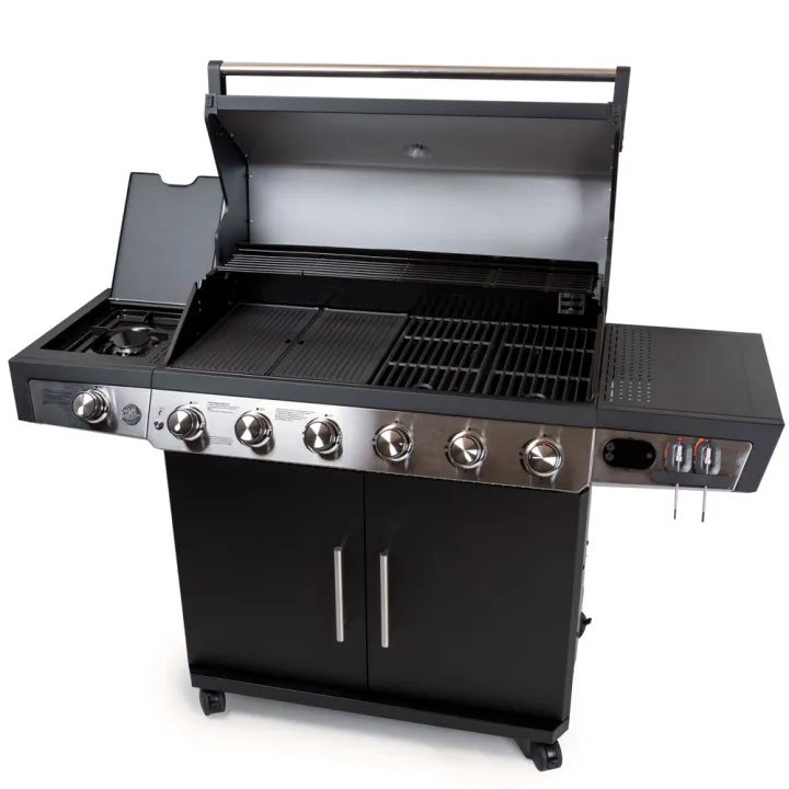 Barbecue gaz 7 brûleurs dont 1 latéral avec planchas et grilles de cuisson combinées ROSTER 
