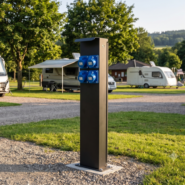 Potelet camping 80cm 4 prises CEE 10A avec protection OHMTEC