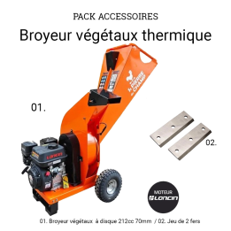 Pack broyeur thermique à disque 212cc 70mm + 2 fers ST PIERRE DU CHAMP