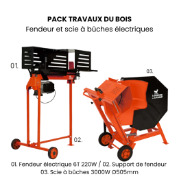 Pack fendeur de bûches électrique 6T 2200W avec support + scie à bûches 3000W Ø505mm