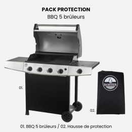 Barbecue gaz 5 brûleurs plancha/grille + housse imperméable