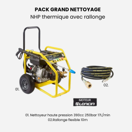 Pack nettoyeur haute pression thermique 390cc 250 bar + rallonge 10m STEINER