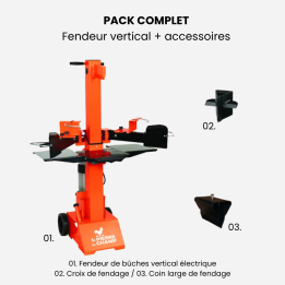 Pack fendeur de bûches électrique vertical 8T 3000W + croix + coin large de fendage ST PIERRE DU CHAMP