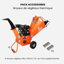 Pack broyeur thermique 196cc 100mm + 2 fers ST PIERRE DU CHAMP