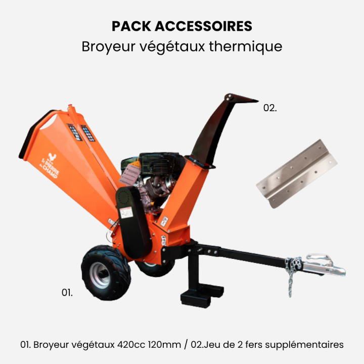 Pack broyeur de végétaux thermique 420cc 120mm + 2 fers ST PIERRE DU CHAMP