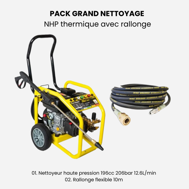Pack nettoyeur haute pression thermique 196cc 206 bar + rallonge 10m STEINER