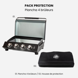 Plancha gaz 4 brûleurs 10kW ROSTER avec couvercle + housse