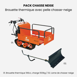Brouette thermique 196cc benne extensible charge 500Kg + lame chasse-neige