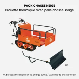 Brouette thermique 196cc benne extensible charge 500Kg + lame chasse-neige