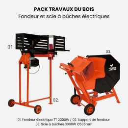 Pack fendeur de bûches électrique 7T 2300W avec support + scie à bûches 3000W Ø505mm