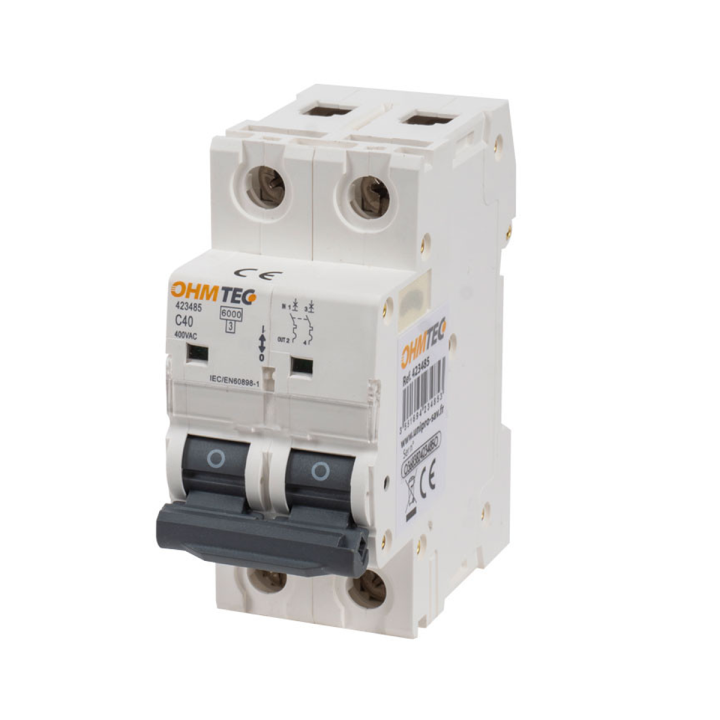 Disjoncteur à vis 2 Pôles 40A 6kA Courbe C - OHMTEC