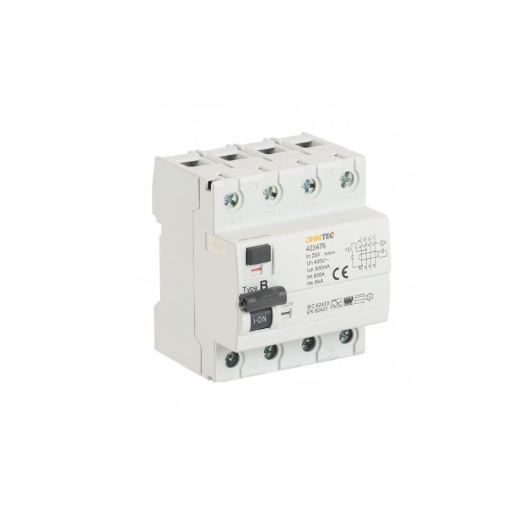 Interrupteur différentiel 3P+N 6kA, 25A 300mA type B - OHMTEC