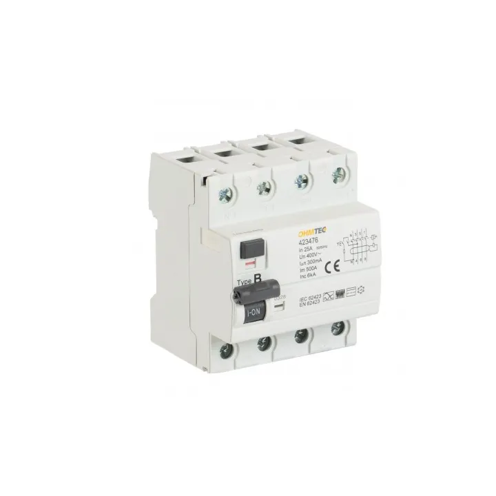 Interrupteur différentiel 3P+N 6kA, 25A 300mA type B - OHMTEC