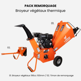 Broyeur de végétaux thermique 196cc 100mm + timon de remorquage ST PIERRE DU CHAMP