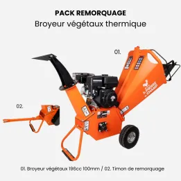 Broyeur de végétaux thermique 196cc 100mm + timon de remorquage ST PIERRE DU CHAMP