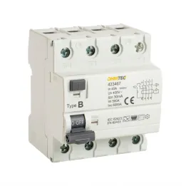 Interrupteur différentiel 3P+N 6kA, 40A 30mA type B - OHMTEC