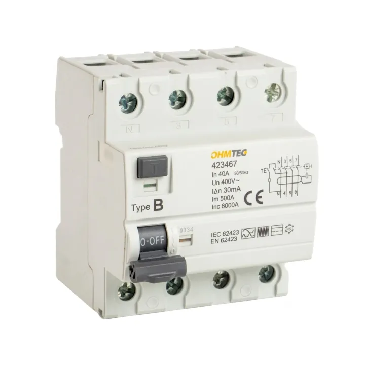 Interrupteur différentiel 3P+N 6kA, 40A 30mA type B - OHMTEC